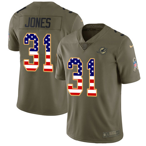 Nike Miami Dolphins #31 Byron Jones Olive USA Flag Youth Stitched NFL Limited 2017 Salute To Service Jersey